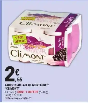 E.Leclerc YAOURTS AU LAIT DE MONTAGNE 'CLIMONT' offre