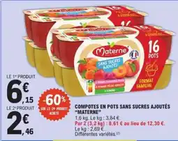 E.Leclerc COMPOTES EN POTS SANS SUCRES AJOUTÉS “MATERNE” offre