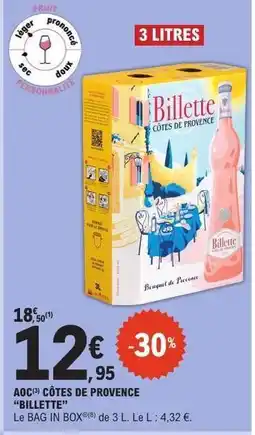 E.Leclerc AOC CÔTES DE PROVENCE 'BILLETTE' offre