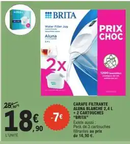 E.Leclerc CARAFE FILTRANTE ALUNA BLANCHE 2,4 L + 2 CARTOUCHES BRITA offre