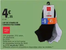 E.Leclerc Lot de 9 paires de chaussettes femme offre