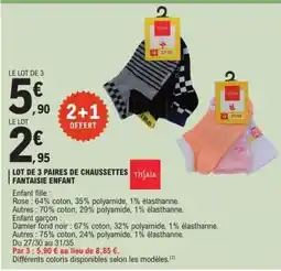 E.Leclerc Lot de 3 paires de chaussettes fantaisie enfant offre