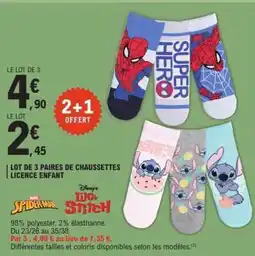 E.Leclerc Lot de 3 paires de chaussettes licence enfant offre