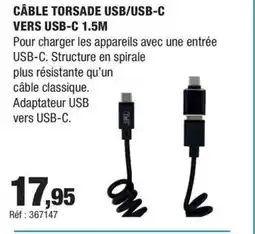 Autobacs Câble torsade usb/usb-c vers usb-c 1.5m offre