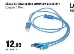 Autobacs Câble de charge usb lumineux led 3 en 1 offre