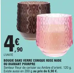 E.Leclerc Drive Bougie dans verre conique rose nude ou diamant pourpre offre