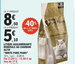 E.Leclerc Drive WHITE PURE PAWS Litière agglomérante minérale au charbon actif offre