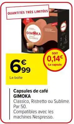 Carrefour Capsules de café GIMOKA offre