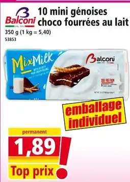 Norma BALCONI 10 mini génoises choco fourrées au lait offre