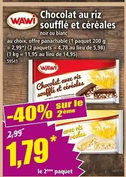 Norma WAWI Chocolat au riz soufflé et céréales offre