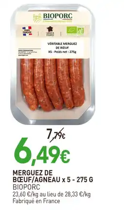 naturéO BIOPORC Merguez de bœuf/agneau x 5 - 275 g offre