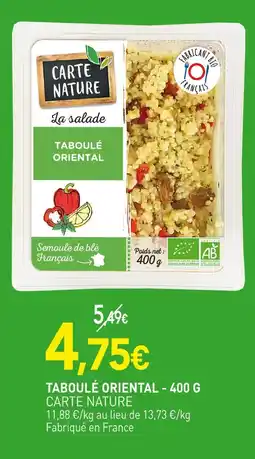 naturéO Carte Nature Taboulé oriental offre