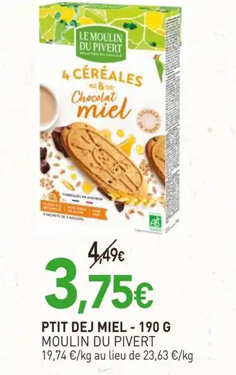 naturéO MOULIN DU PIVERT Ptit dej miel - 190 g offre