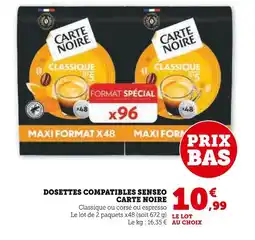 Hyper U Carte Noire Dosettes Compatibles Senseo offre