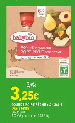 naturéO BABYBIO Gourde poire pêche x 4 - 360 g dès 6 mois offre