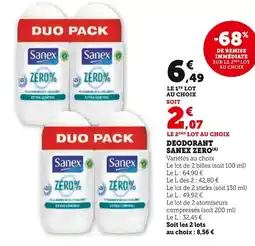 Hyper U SANEX Deodorant zero offre