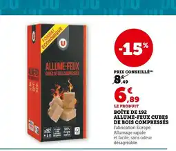 Hyper U U Boîte de 192 allume-feux cubes de bois compressés offre