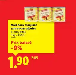 Lidl FRESHONA Maïs doux croquant sans sucres ajoutés offre