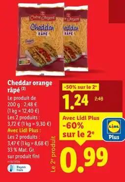 Lidl Chêne d'Argent Cheddar orange râpé offre