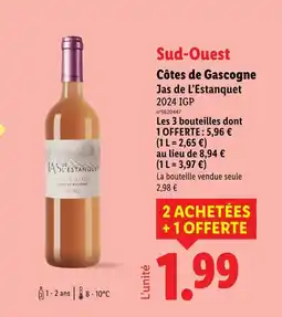 Lidl Jas de L'Estanquet Sud-Ouest Côtes de Gascogne 2024 IGP offre