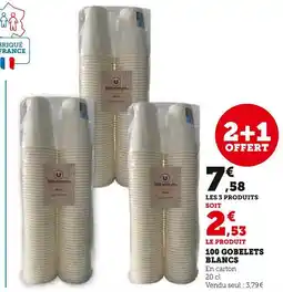 Super U U 100 gobelets blancs offre
