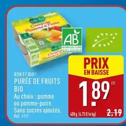 ALDI BON ET BIO PURÉE DE FRUITS BIO offre