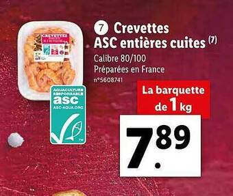Lidl Crevettes Asc Entières Cuites offre