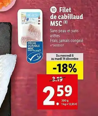 Lidl Filet De Cabillaud Msc offre