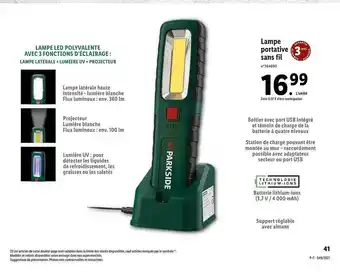 Lidl Lampe Portative Sans Fil Parkside offre