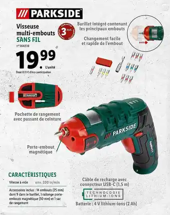 Lidl Visseuse Multi-embouts Parkside offre