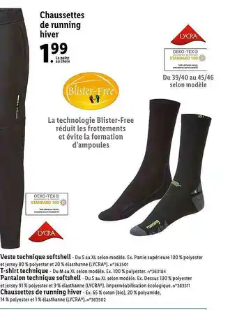 Lidl Chaussettes De Running Hiver offre