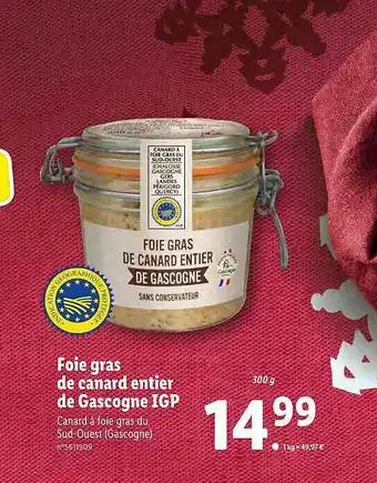 Lidl Foie Gras De Canard Entier De Gascogne Igp offre