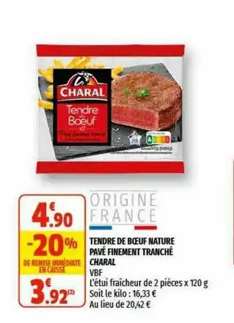 Coccinelle Supermarché Tendre De Bœuf Nature Pavé Finement Tranché Charal offre