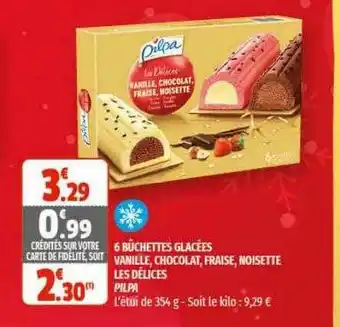 Coccinelle Supermarché 6 Bûchettes Glacées Vanille Chocolat Fraise Noisette Les Délices Pilpa offre