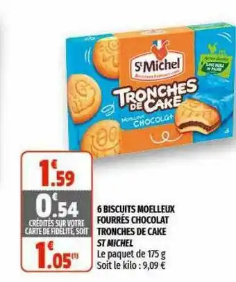 Coccinelle Supermarché 6 Biscuits Moelleux Fourrés Chocolat Tronches De Cake St Michel offre