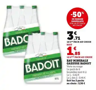 Hyper U Badoit Eau minérale gazeuse offre