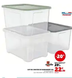Hyper U Sundis Lot de 3 boites de rangement 45L offre