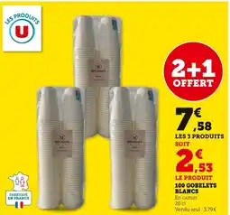 Hyper U U 100 gobelets blancs offre