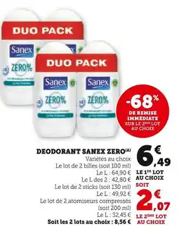 Super U SANEX DEODORANT SANEX ZERO offre