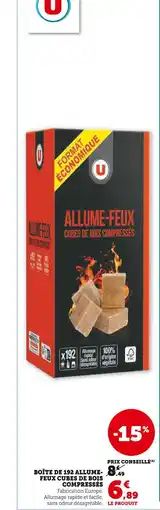 Super U U Boîte de 192 allume-feux cubes de bois compressés offre