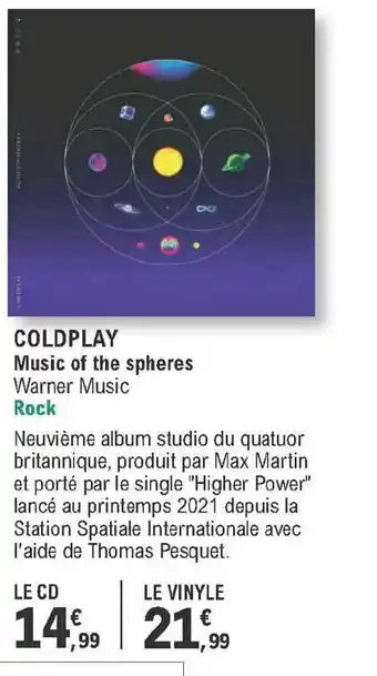 E.Leclerc Coldplay Music Of The Sphères offre