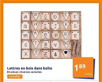 Action Lettres En Bois Dans Boîte offre