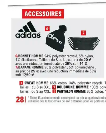 E.Leclerc Sport Bonnet Homme Banane Homme Adidas offre
