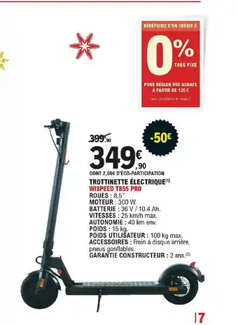 E.Leclerc Sport Trottinette électrique Wispeed T855 Pro offre