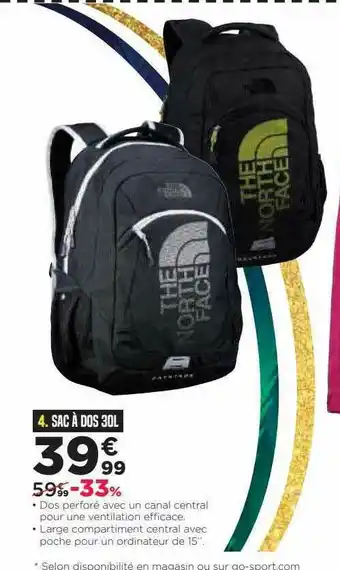 Go Sport Sac à Dos 30l The North Face offre