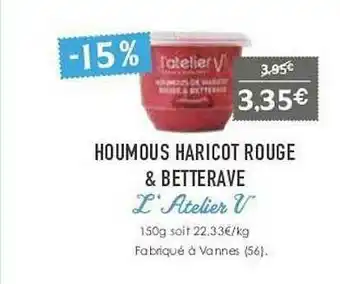 Naturalia Houmous Haricot Rouge & Betterave L'atelier V offre