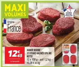Netto Viande bovine 12 steaks hachés 15% mg netto offre
