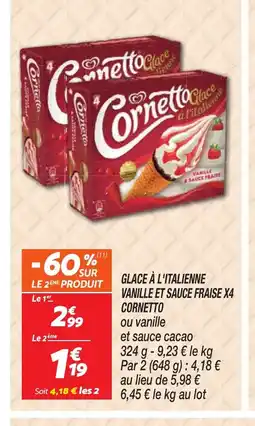 Netto CORNETTO Glace à l'italienne vanille et sauce fraise x4 offre
