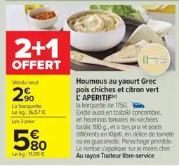 Carrefour Drive Houmous au yaourt Grec pois chiches et citron vert offre