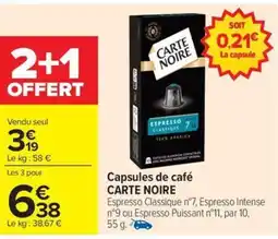 Carrefour Drive CARTE NOIRE Capsules de café offre